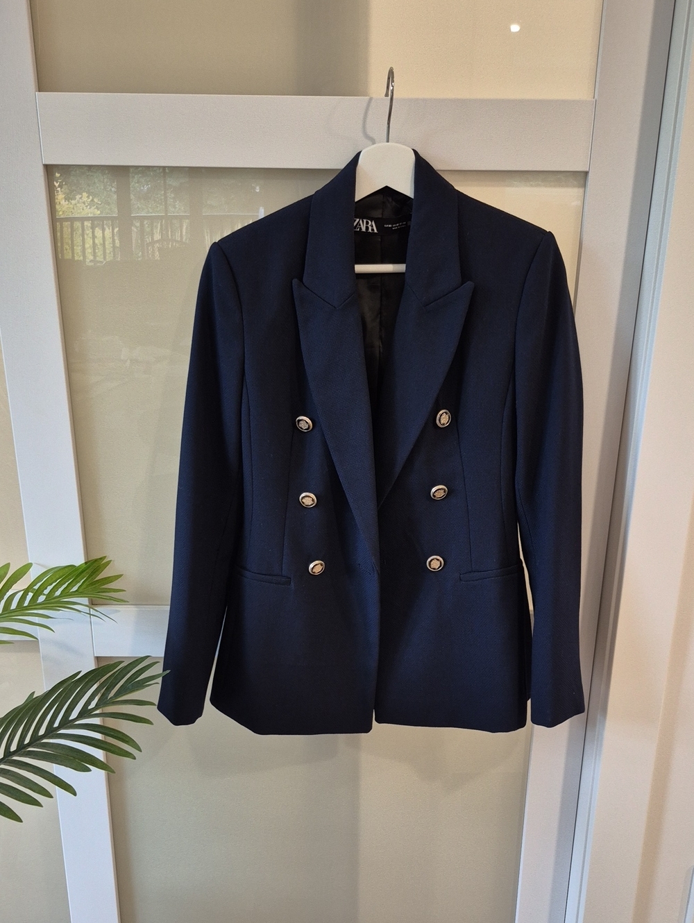 ZARA Navy Double-Breasted Blazer with Gold Buttons